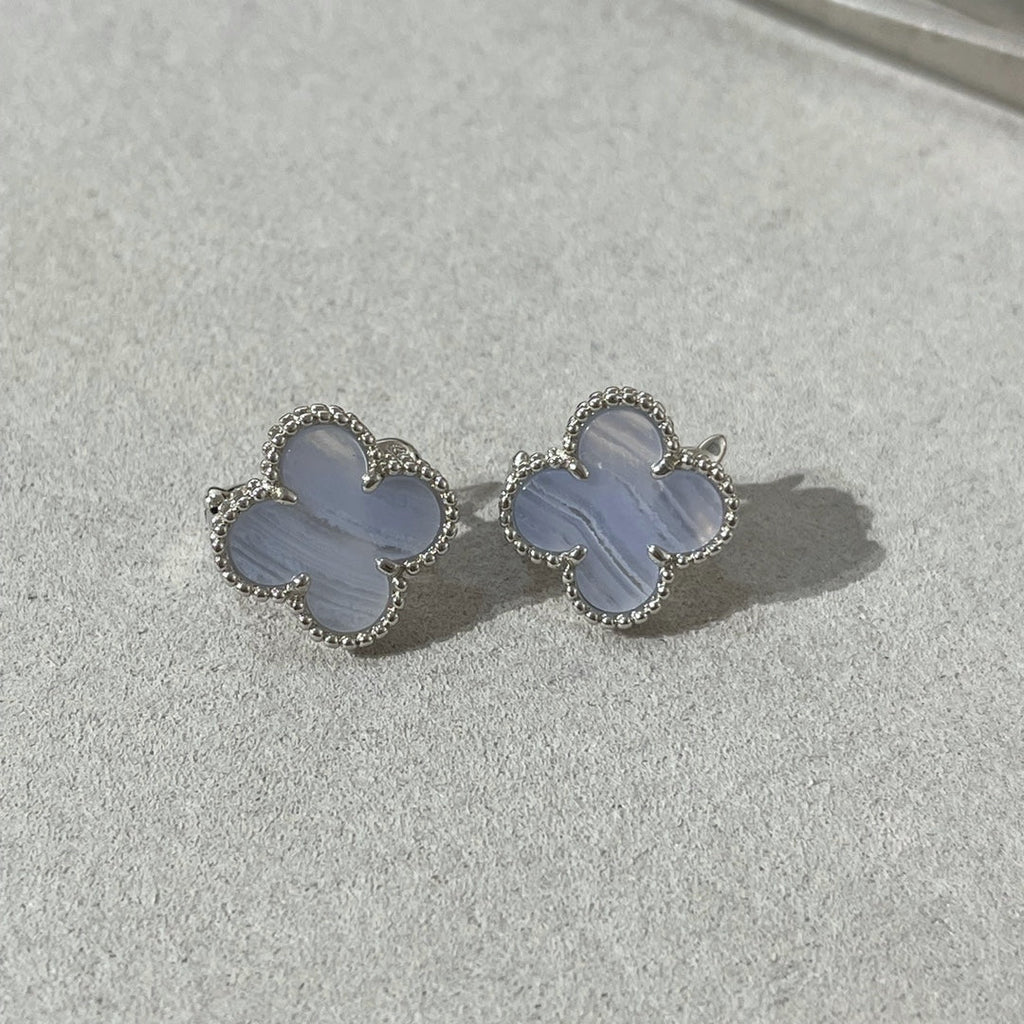 GlowCLOVER CHALCEDONY SILVER STUD EARRINGS