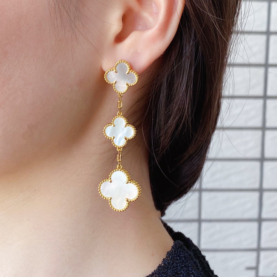 GlowCLOVER MOP 3 MOTIFS GOLD EARRINGS