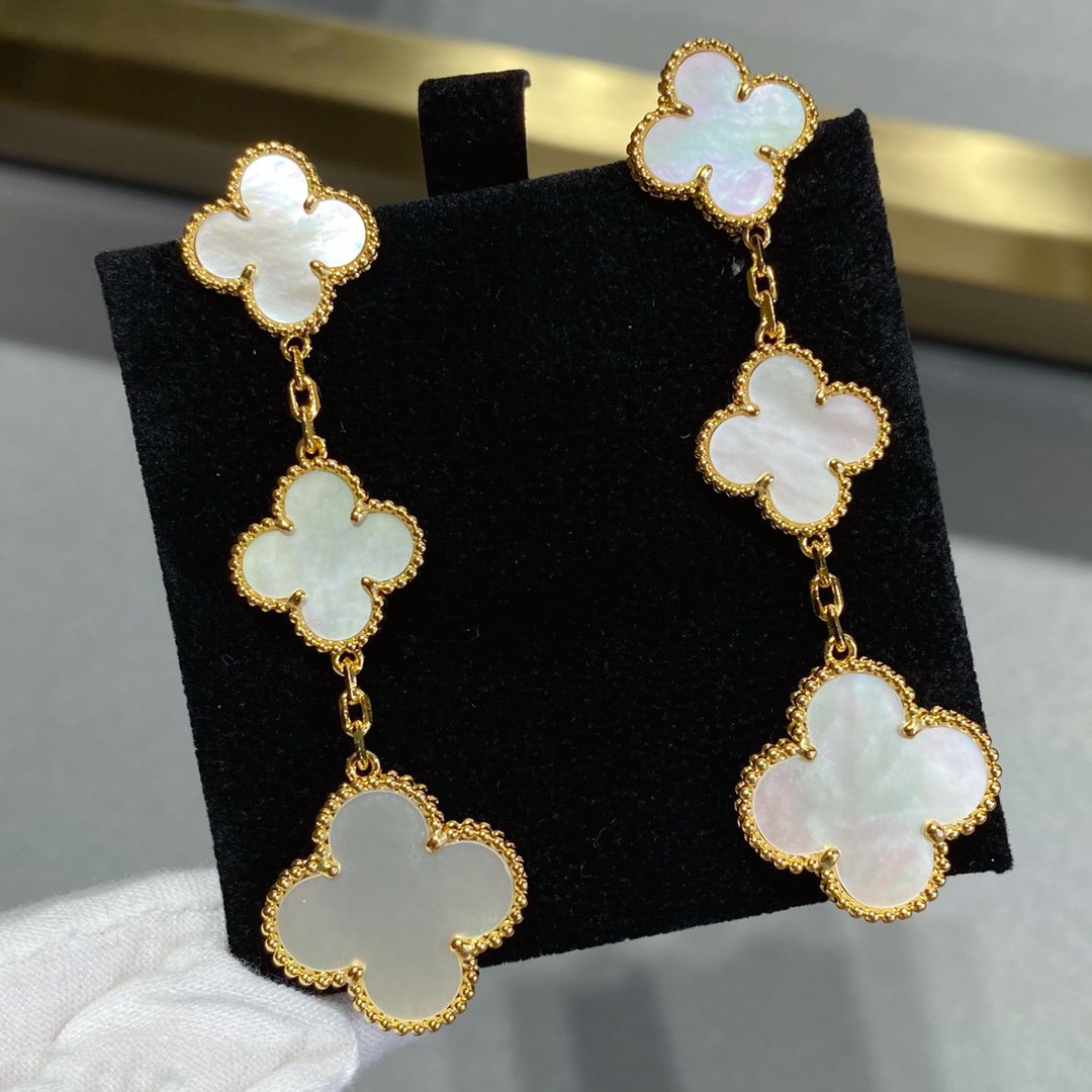 GlowCLOVER MOP 3 MOTIFS GOLD EARRINGS