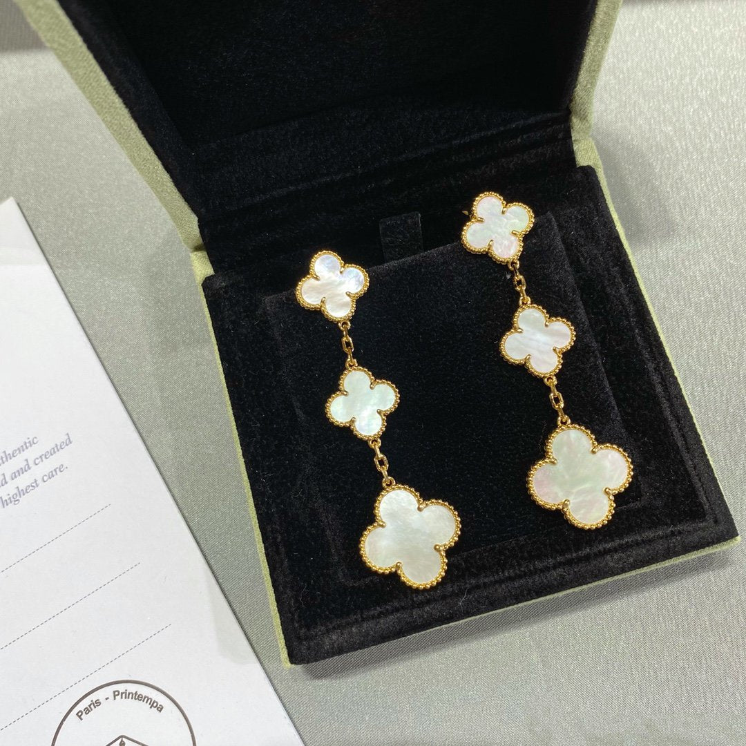 GlowCLOVER MOP 3 MOTIFS GOLD EARRINGS