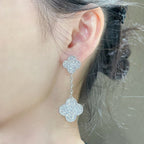 GlowCLOVER 2 MOTIFS DIAMOND PAVED SILVER EARRINGS