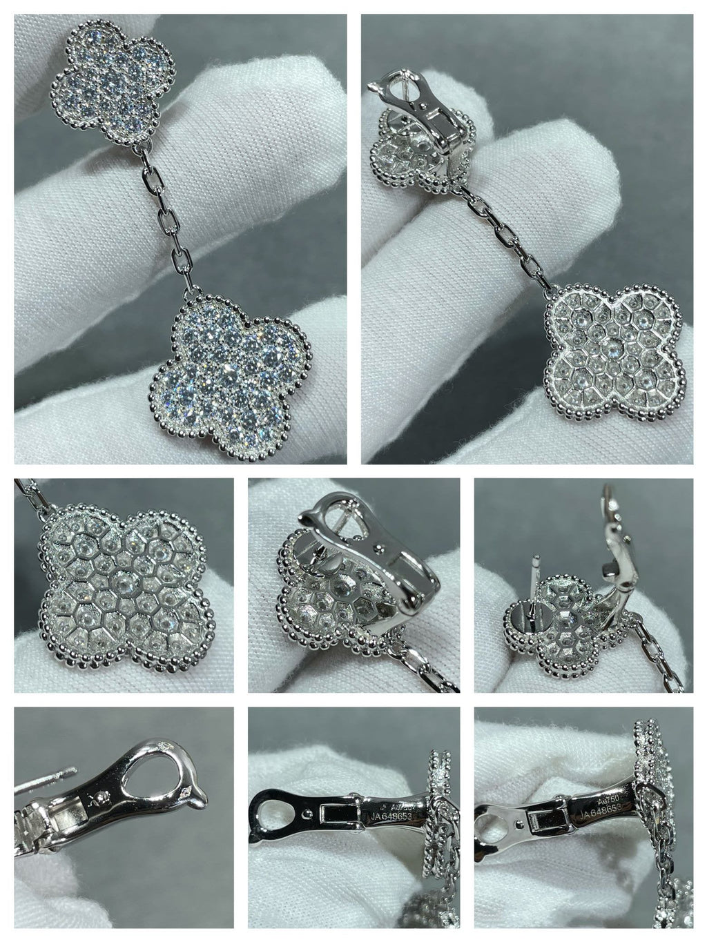 GlowCLOVER 2 MOTIFS DIAMOND PAVED SILVER EARRINGS