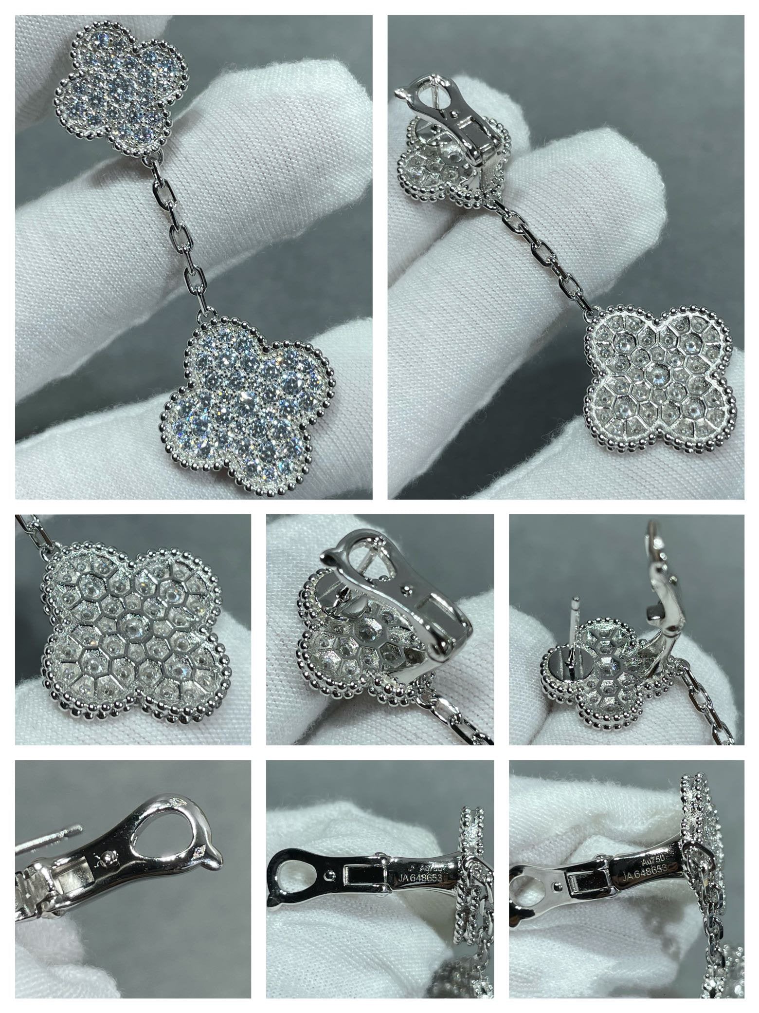 GlowCLOVER 2 MOTIFS DIAMOND PAVED SILVER EARRINGS