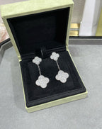 GlowCLOVER 2 MOTIFS DIAMOND PAVED SILVER EARRINGS