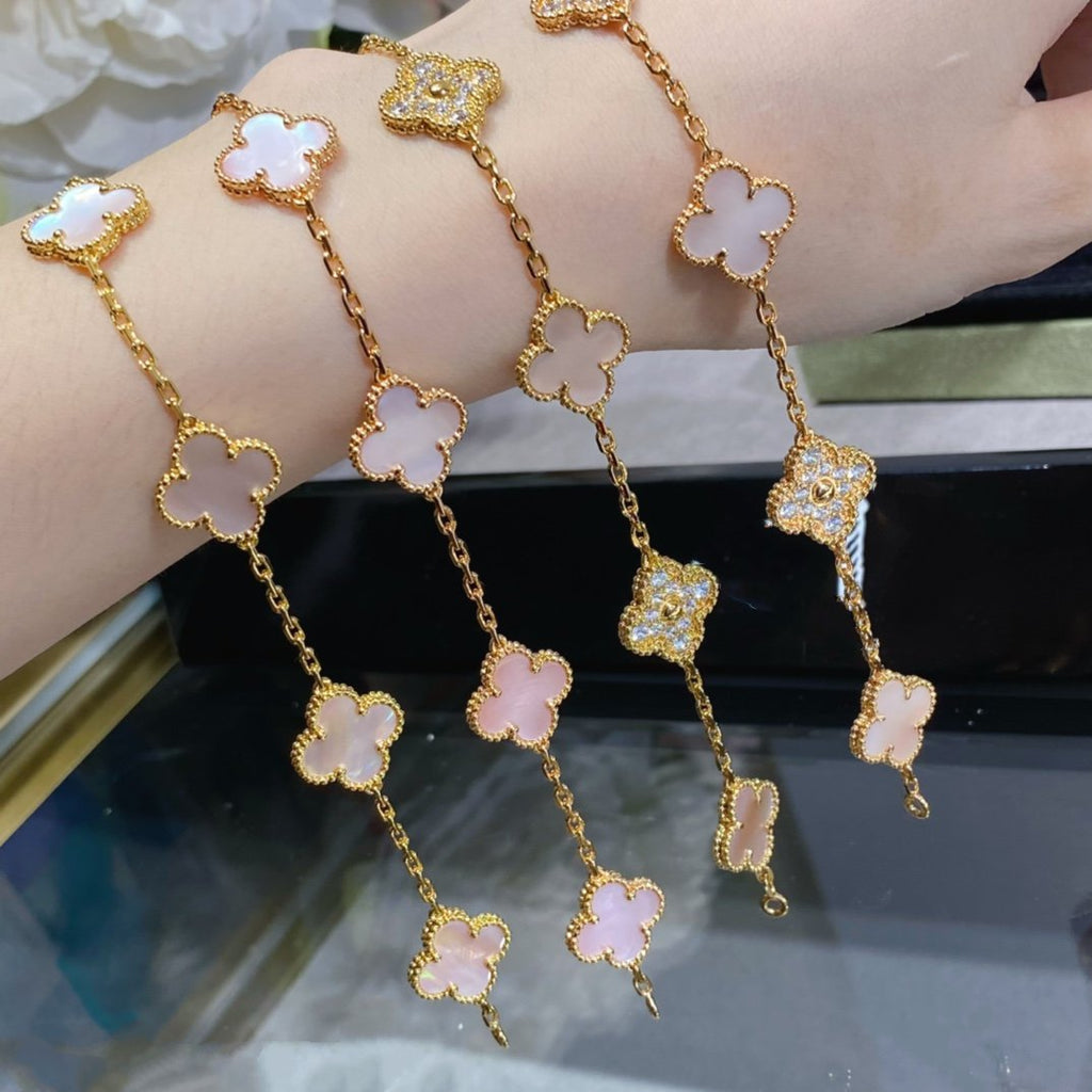 GlowCLOVER 5 MOTIF DIAMOND PINK MOP PINK GOLD BRACELET