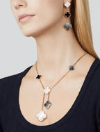 GlowCLOVER 3 MOTIF MOP ONYX DARK MOP PINK GOLD EARRINGS