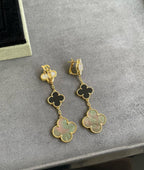 GlowCLOVER 3 MOTIF MOP ONYX DARK MOP PINK GOLD EARRINGS