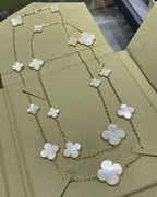 GlowCLOVER 16 MOTIF WHITE MOP GOLD NECKLACE