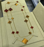 GlowCLOVER 16 MOTIF CARNELIAN TIGER EYE ROSE GOLD NECKLACE