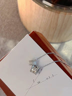 GlowPERLEE DOUBLE PENDANT SILVER DIAMOND NECKLACE