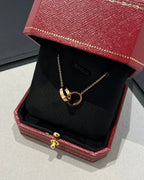 GlowLOVE NECKLACE DOUBLE RING PINK GOLD