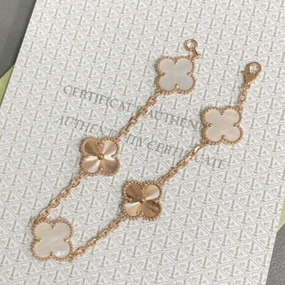 GlowCLOVER BRACELET 5 MOTIF WHITE MOP PINK GOLD