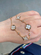 GlowSTAR AND SUN 4 MOTIF WHITE MOP PINK GOLD BRACELET