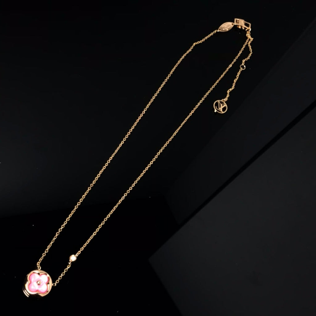 GlowCOLOR BLOSSOM PINK MOP SUN GOLD NECKLACE