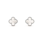 GlowCLOVER MEDIUM 1 MOTIFS  WHITE MOP EARRINGS SILVER