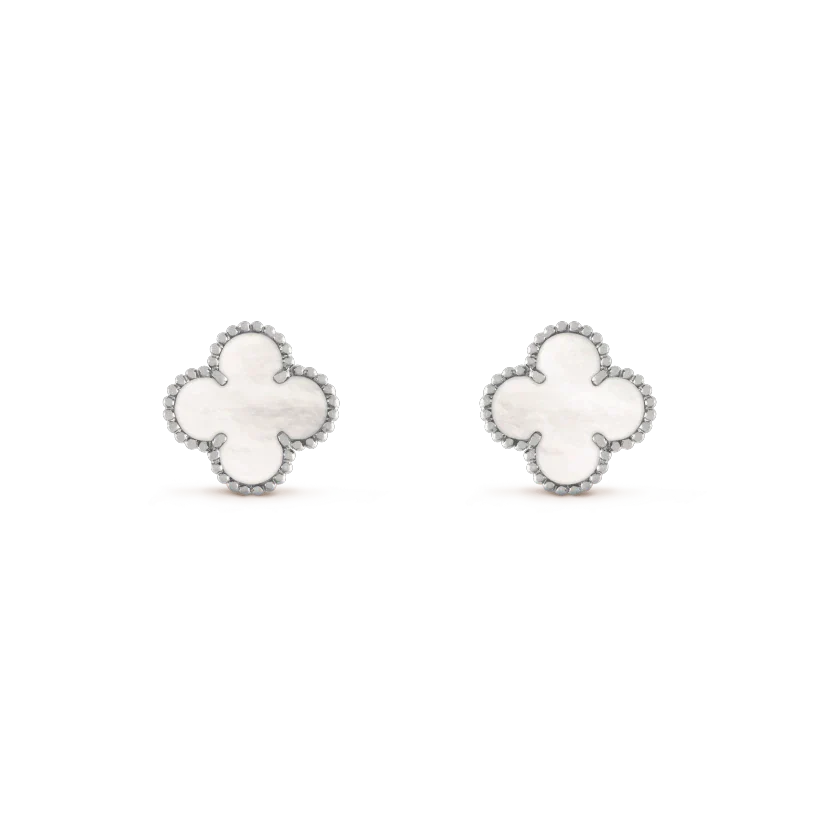 GlowCLOVER MEDIUM 1 MOTIFS  WHITE MOP EARRINGS SILVER