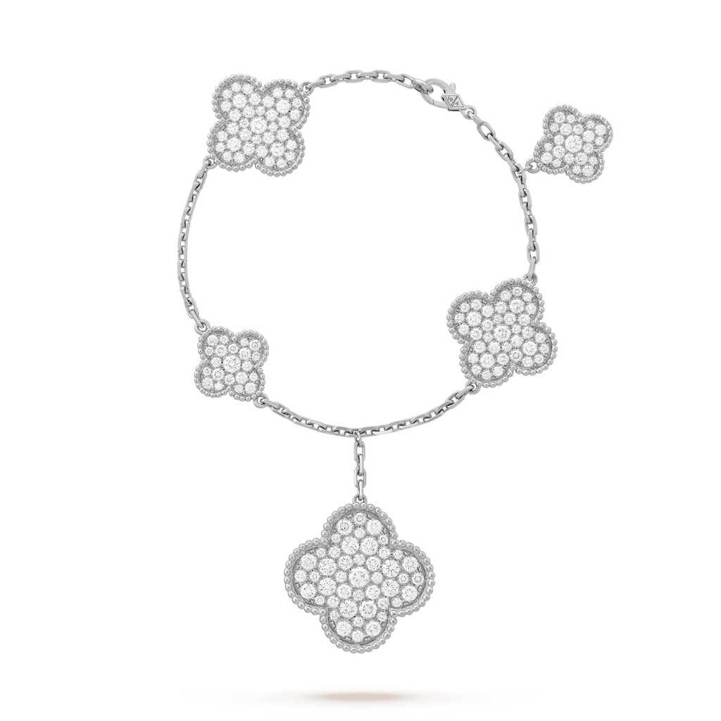 GlowCLOVER 6 MOTIFS SILVER DIAMOND BRACELET