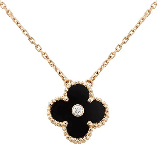 GlowCLOVER 15MM DIAMOND ONYX NECKLACE