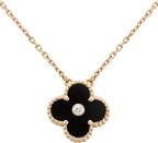 GlowCLOVER 15MM DIAMOND ONYX NECKLACE