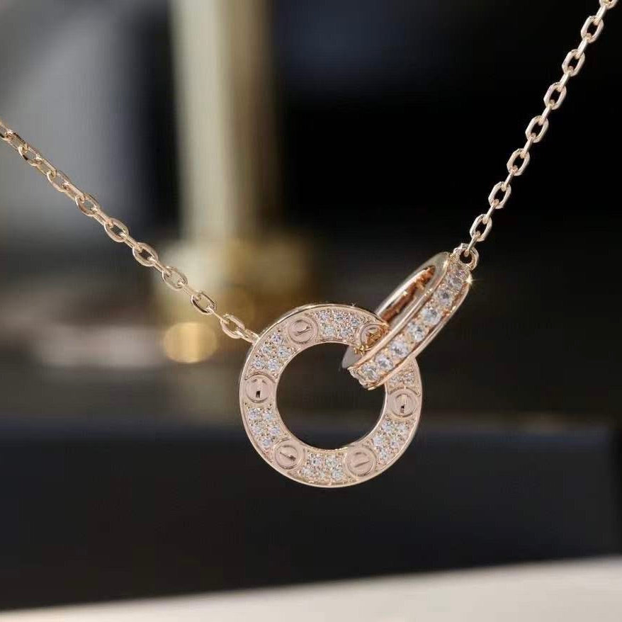 GlowLOVE 7.6MM NECKLACE ROSE GOLD AND SILVER  FULL DIAMOND