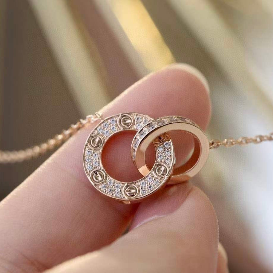 GlowLOVE 7.6MM NECKLACE ROSE GOLD AND SILVER  FULL DIAMOND