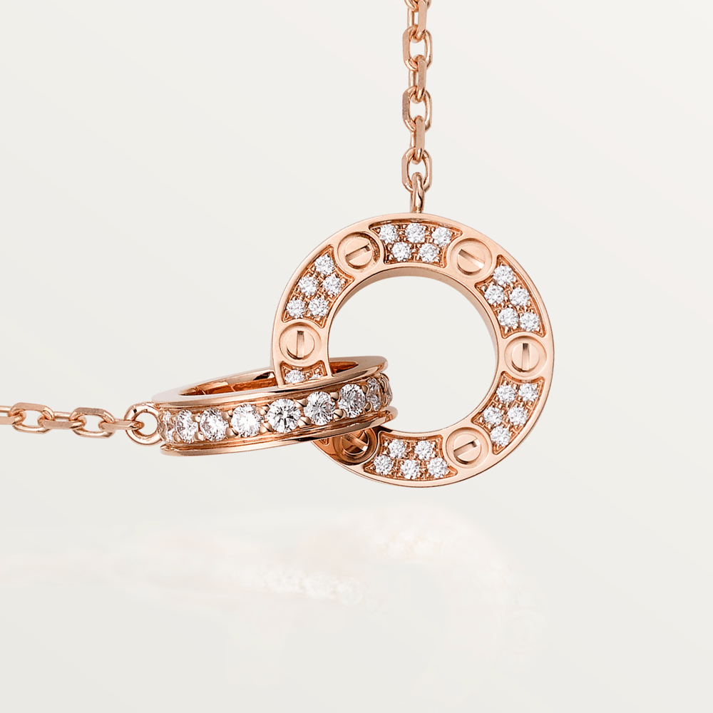 GlowLOVE 7.6MM NECKLACE ROSE GOLD AND SILVER  FULL DIAMOND