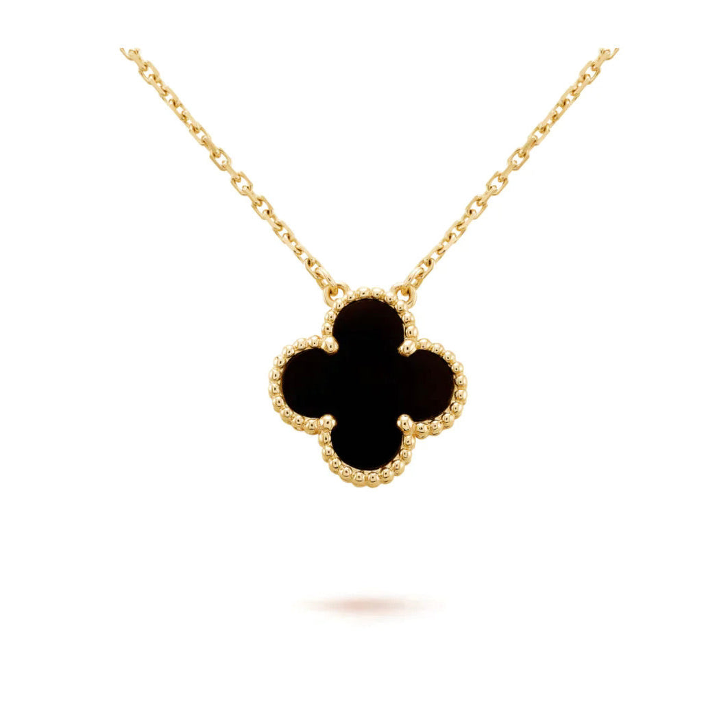 GlowCLOVER 15MM BLACK ONYX SINGLE FLOWER NECKLACE