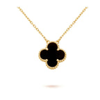 GlowCLOVER 15MM BLACK ONYX SINGLE FLOWER NECKLACE