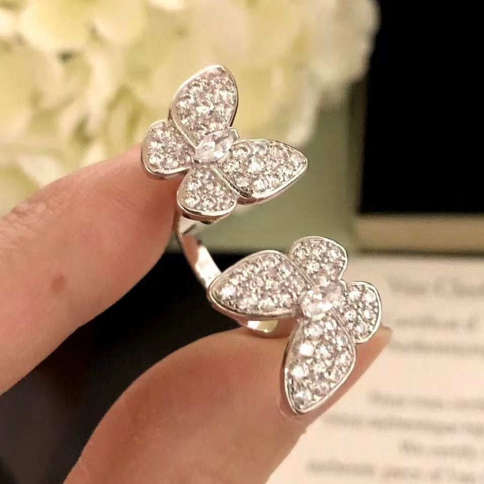 GlowTWIN SILVER BUTTERFLY DIAMOND RING