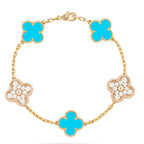 GlowCLOVER 5 MOTIF TURQUOISE DIAMOND GOLD BRACELET
