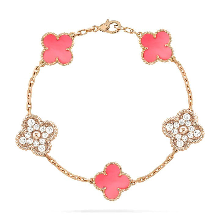 GlowCLOVER 5 MOTIF DIAMOND PINK MOP PINK GOLD BRACELET