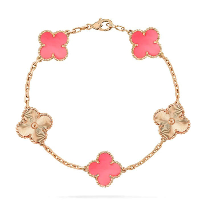 GlowCLOVER BRACELET 5 MOTIF PINK AND PINK GOLD
