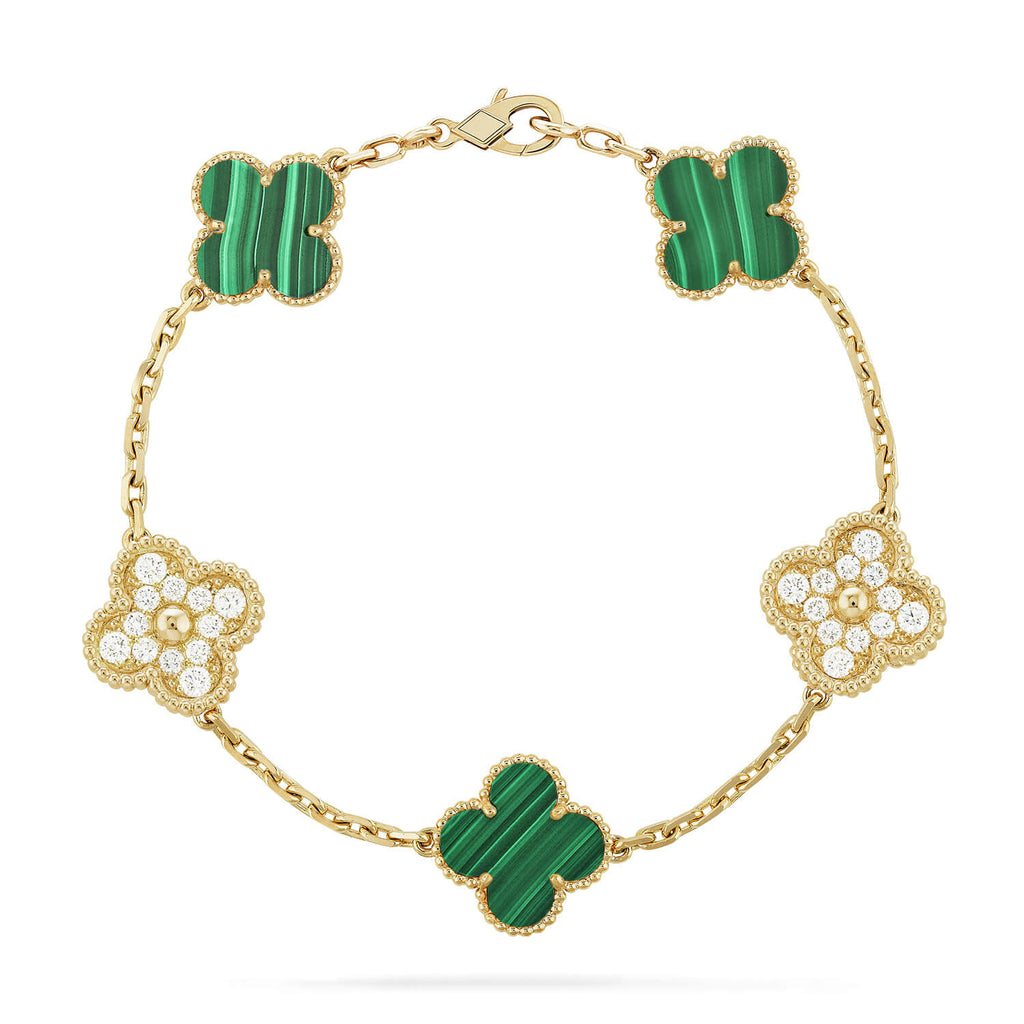GlowCLOVER  5 MOTIF MALACHITE DIAMOND BRACELET