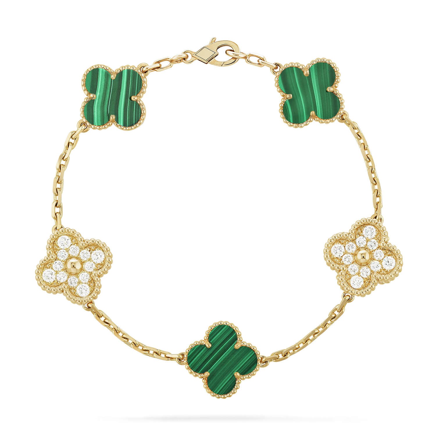 GlowCLOVER  5 MOTIF MALACHITE DIAMOND BRACELET
