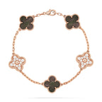 GlowCLOVER 5 MOTIFS DARK MOP AND DIAMONDS PINK GOLD BRACELET