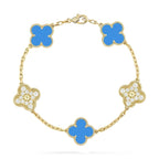 GlowCLOVER 5 MOTIF BLUE CHALCEDONY DIAMOND GOLD BRACELET