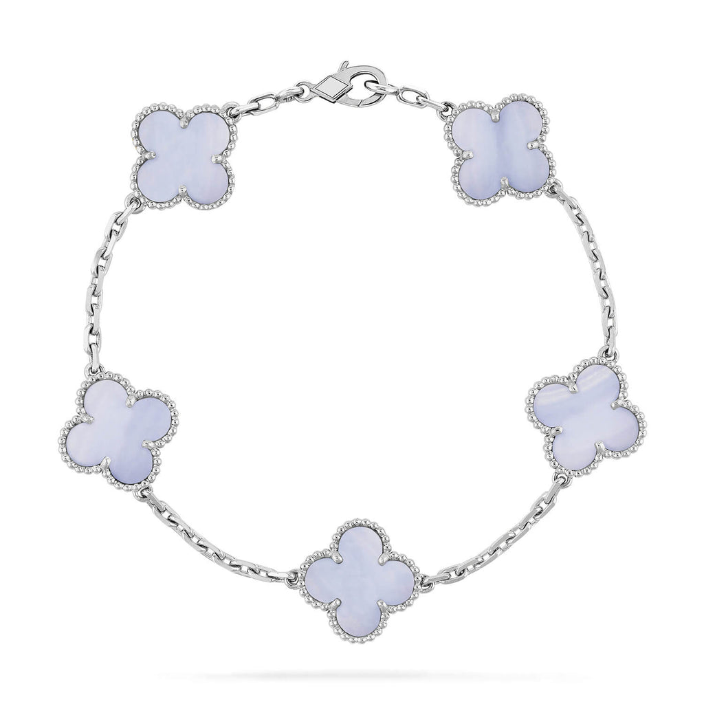 GlowCLOVER  5 MOTIF PURPLE CHALCEDONY BRACELET SILVER