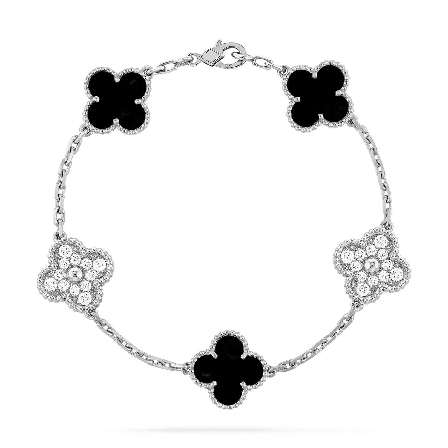 GlowCLOVER 5 MOTIF ONYXS DIAMOND BRACELET SILVER