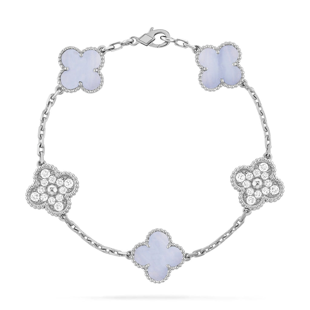 GlowCLOVER  5 MOTIF DIAMOND PURPLE CHALCEDONY BRACELET SILVER