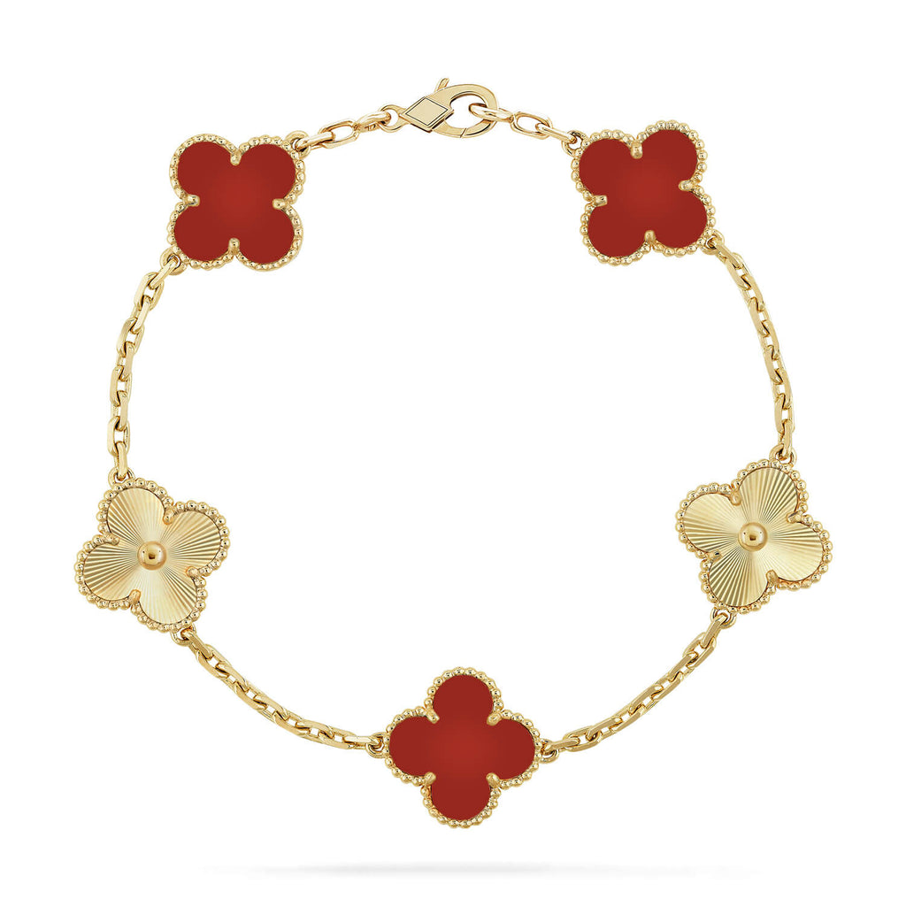 GlowCLOVER  5 MOTIFS CARNELIAN GOLD BRACELET