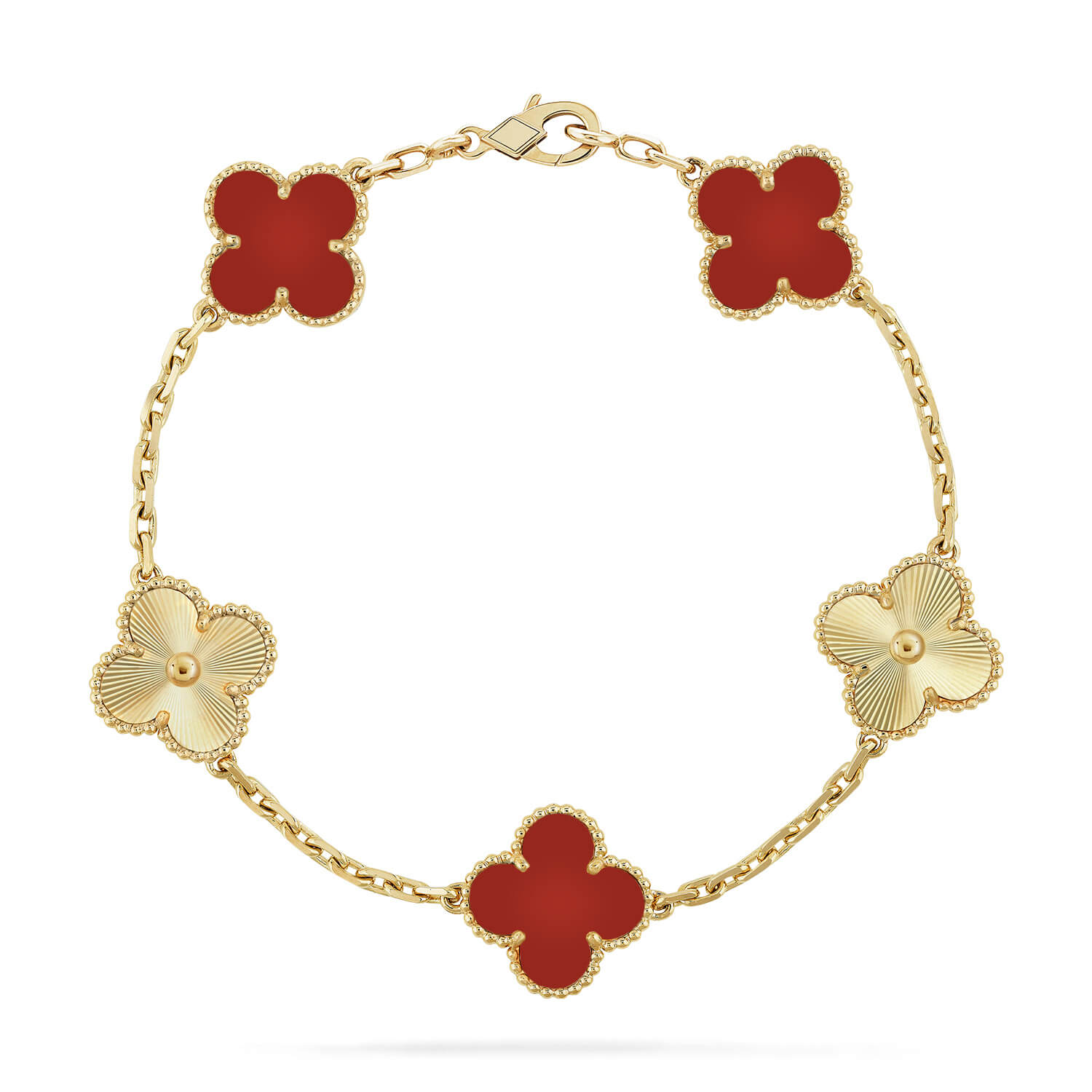 GlowCLOVER  5 MOTIFS CARNELIAN GOLD BRACELET