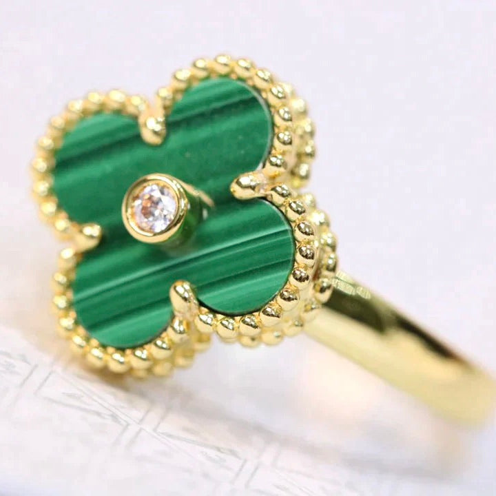 GlowCLOVER MALACHITE RING GOLD DIAMOND