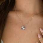 GlowCLOVER  15MM DIAMOND LASER NECKLACE SILVER