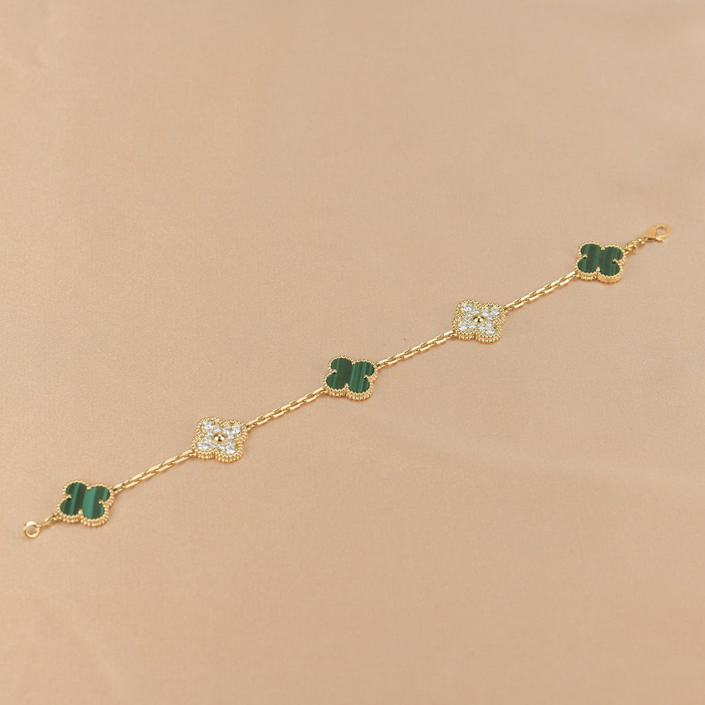 GlowCLOVER  5 MOTIF MALACHITE DIAMOND BRACELET