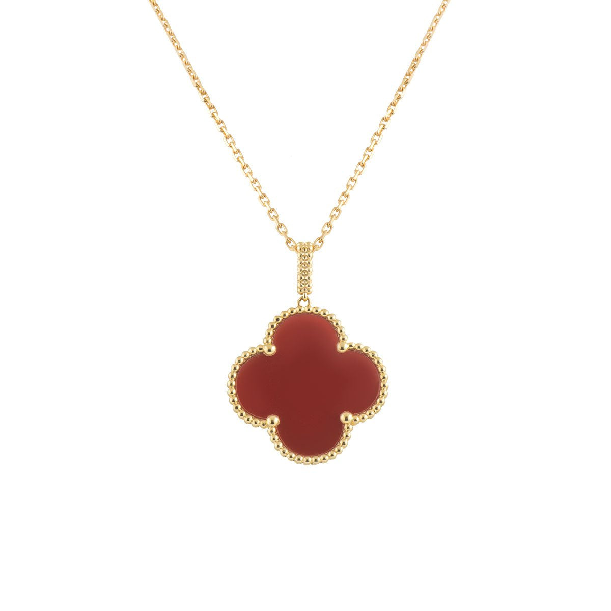 GlowCLOVER 25MM NECKLACE GOLD CARNELIAN