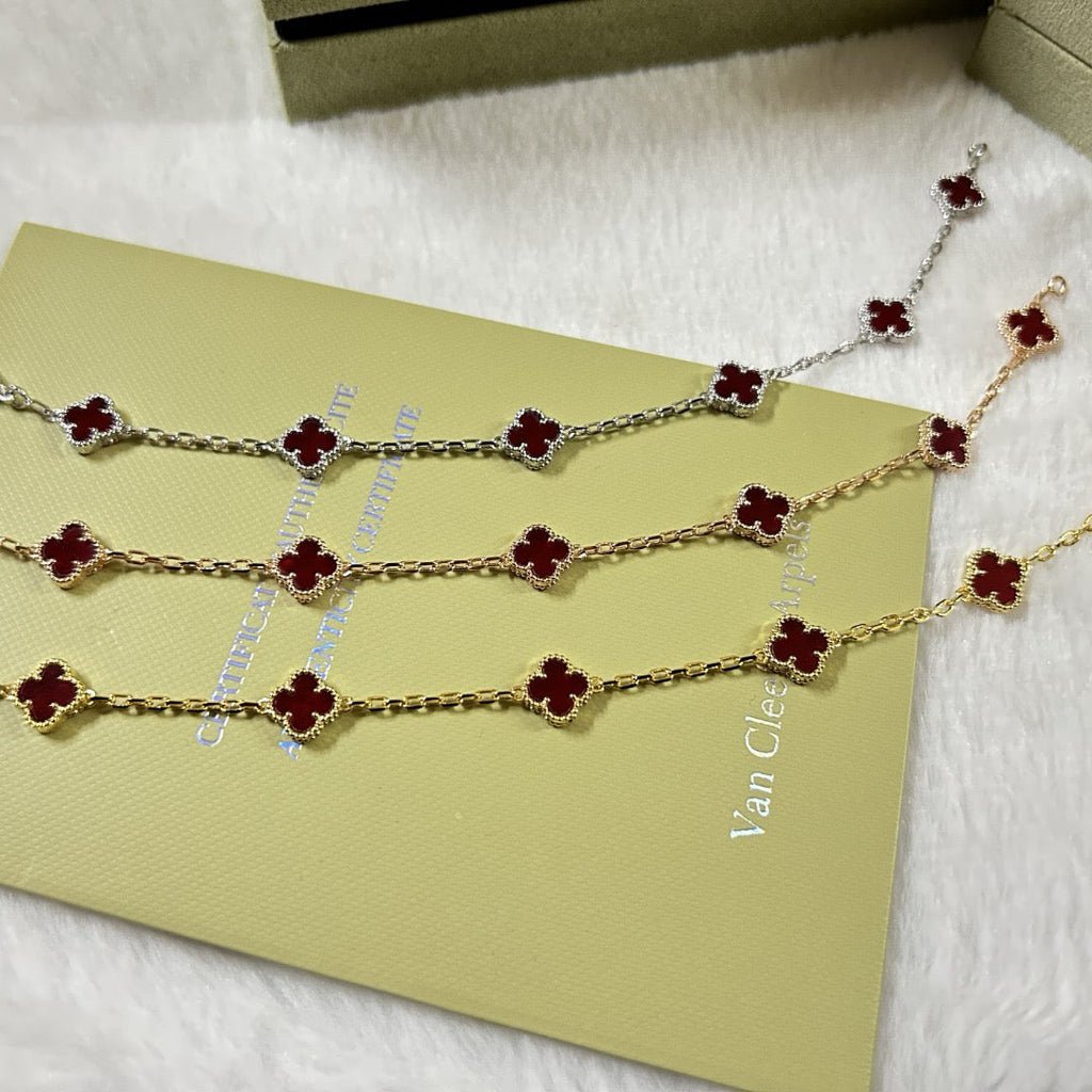 [Glow]CLOVER 6 MOTIF RED AGATE BRACELET