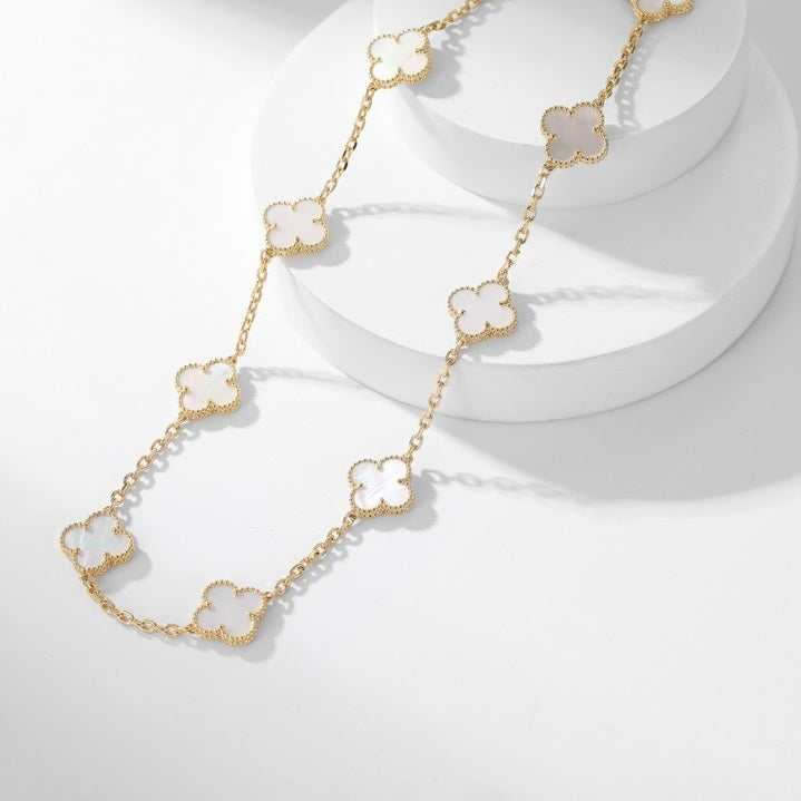 GlowCLOVER 10 MOTIFS WHITE MOTHER OF PEARL NECKLACE