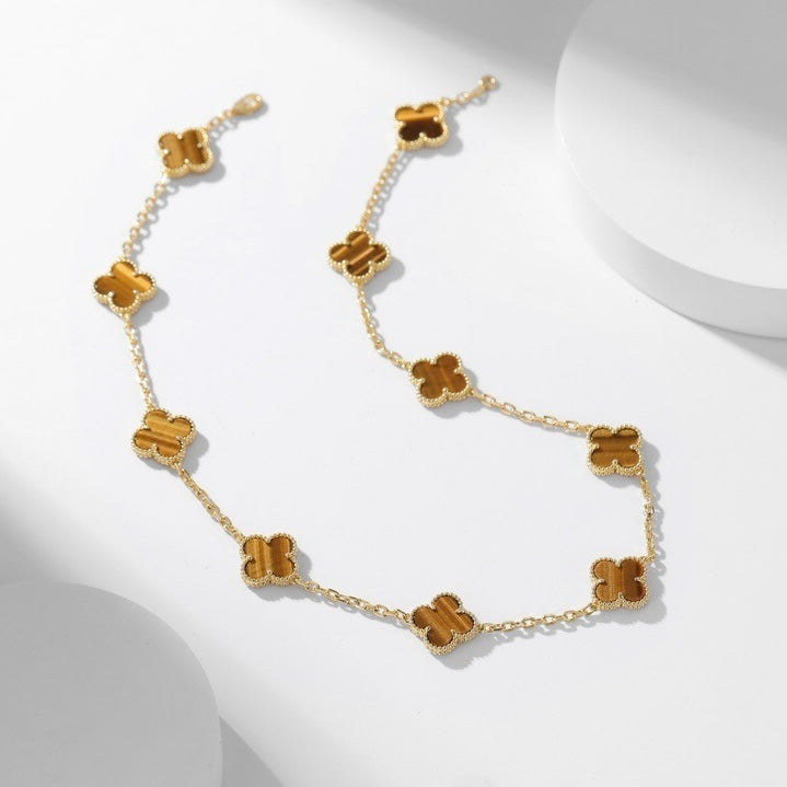 GlowCLOVER 10 MOTIFS TIGER EYE NECKLACE
