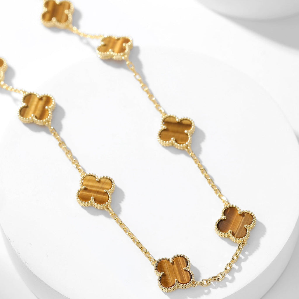 GlowCLOVER 10 MOTIFS TIGER EYE NECKLACE