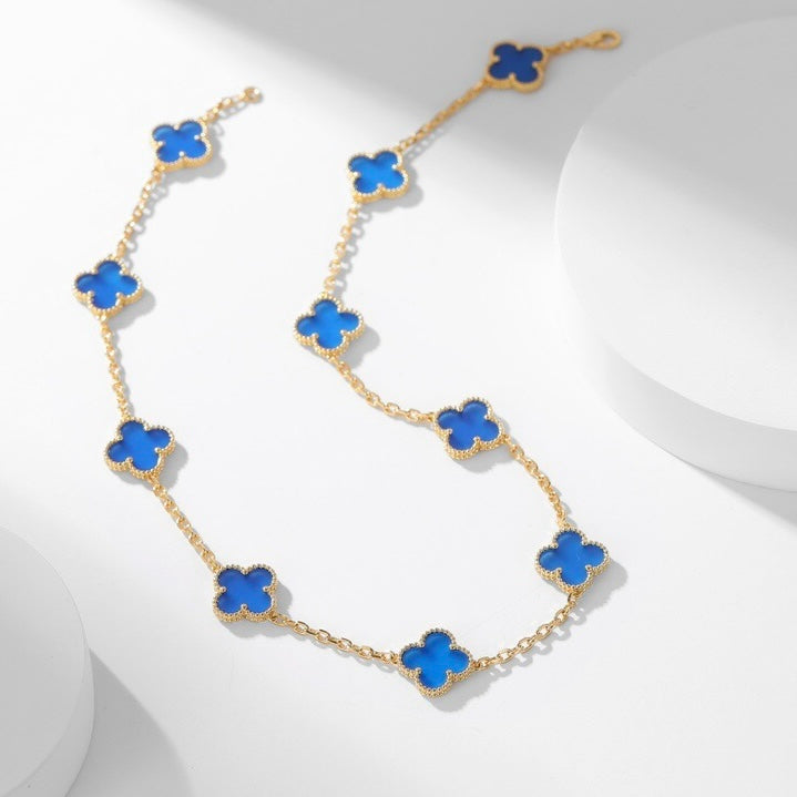 GlowCLOVER 10 MOTIFS BLUE AGATE NECKLACE